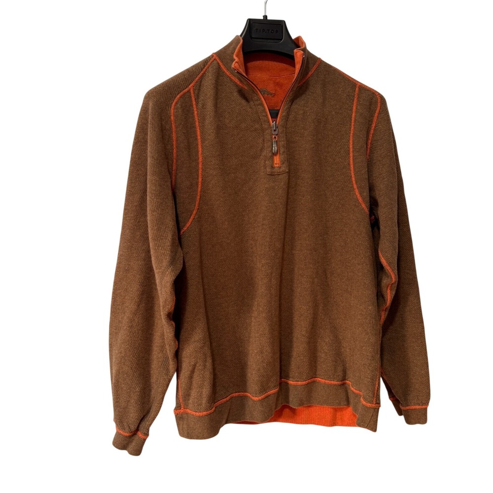Tommy Bahama Reversible 1/4 Quarter Zip Sweater Men's Size L brown orange Cotton